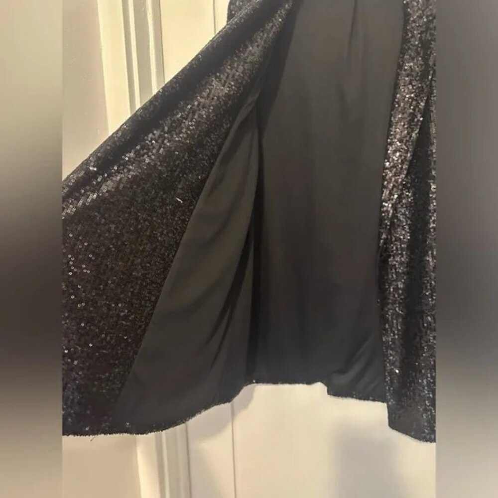 Black Sequin Double Breasted Blazer Large - image 2